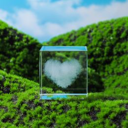 Moon; Cloud; 3D Cube Engraved Crystal Craft Ornaments; Desktop Bedroom Decorations; Creative Birthday Gifts (Type: Love Cloud)