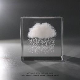 Moon; Cloud; 3D Cube Engraved Crystal Craft Ornaments; Desktop Bedroom Decorations; Creative Birthday Gifts (Type: Rainy Day)