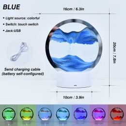 Creative RGB 3D Moving Sand Art Night Light Quicksand Painting Table Lamp LED Lights Hourglass Christmas Gift Home Office Decor (Color: Blue)