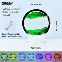 Creative RGB 3D Moving Sand Art Night Light Quicksand Painting Table Lamp LED Lights Hourglass Christmas Gift Home Office Decor (Color: Green)