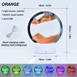 Creative RGB 3D Moving Sand Art Night Light Quicksand Painting Table Lamp LED Lights Hourglass Christmas Gift Home Office Decor (Color: Orange)