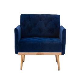 Chair ; leisure single sofa with Rose Golden feet (Color: Navy)