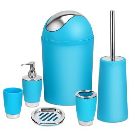 Bathroom Accessories Set 6 Pcs Bathroom Set Ensemble Complete Soap Dispenser Toothbrush Holder (Color: Blue)